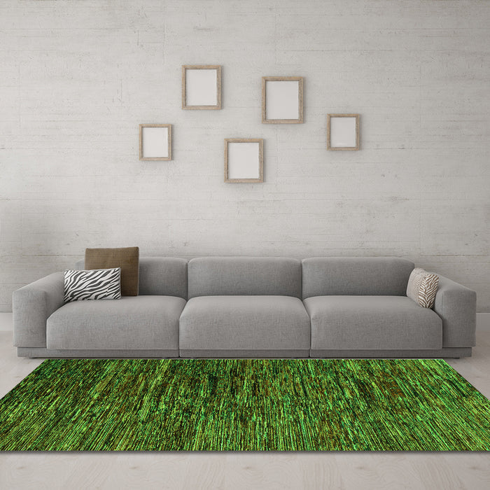 Machine Washable Abstract Green Modern Area Rugs in a Living Room,, wshabs4235grn