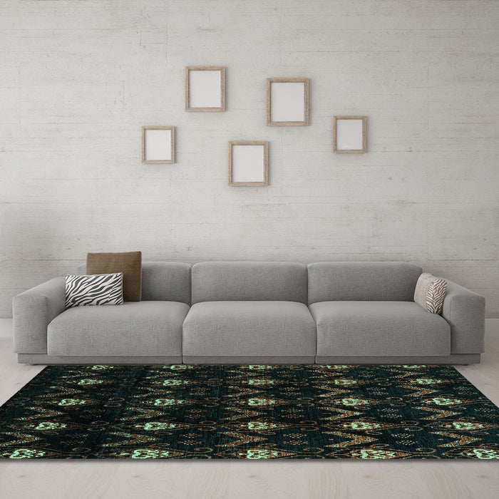 Machine Washable Abstract Turquoise Modern Area Rugs in a Living Room,, wshabs4236turq