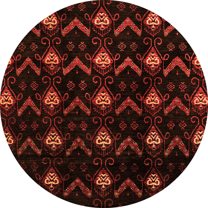 Round Machine Washable Abstract Orange Modern Area Rugs, wshabs4236org