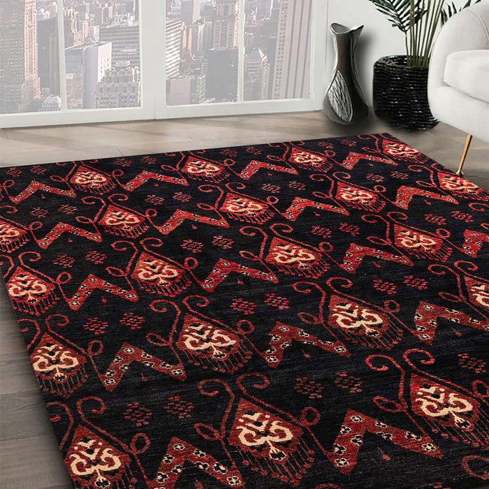 Machine Washable Abstract Bakers Brown Rug in a Family Room, wshabs4236