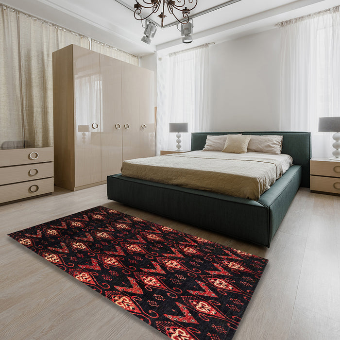 Machine Washable Abstract Bakers Brown Rug in a Bedroom, wshabs4236