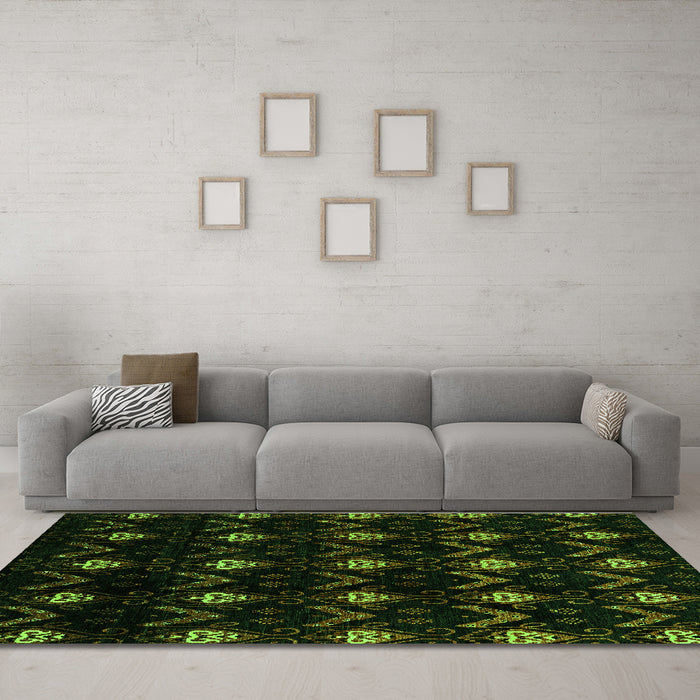 Machine Washable Abstract Green Modern Area Rugs in a Living Room,, wshabs4236grn