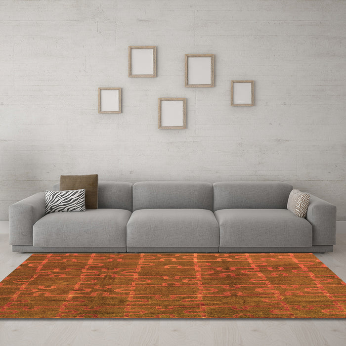 Machine Washable Abstract Orange Modern Area Rugs in a Living Room, wshabs4237org