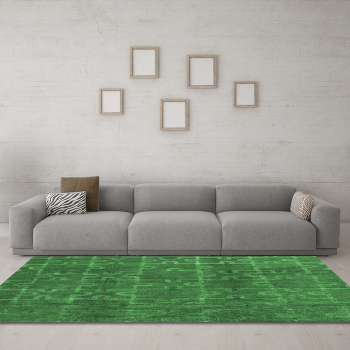 Machine Washable Abstract Emerald Green Modern Area Rugs in a Living Room,, wshabs4237emgrn