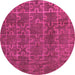 Round Machine Washable Abstract Pink Modern Rug, wshabs4237pnk