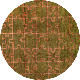Round Abstract Saddle Brown Modern Rug, abs4237