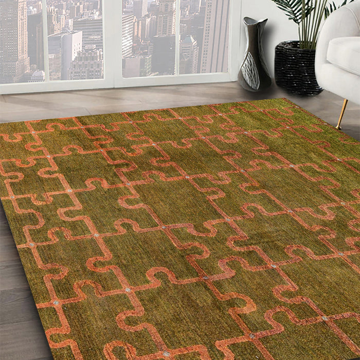 Machine Washable Abstract Saddle Brown Rug in a Family Room, wshabs4237