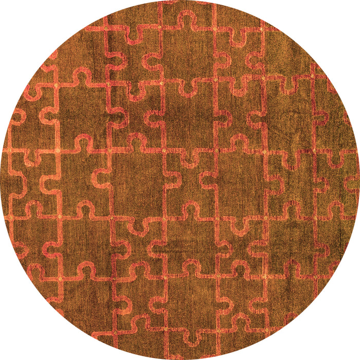 Round Machine Washable Abstract Orange Modern Area Rugs, wshabs4237org