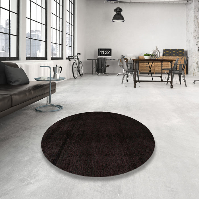 Round Machine Washable Abstract Black Rug in a Office, wshabs4238