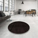 Round Machine Washable Abstract Black Rug in a Office, wshabs4238