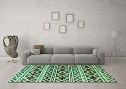 Machine Washable Oriental Turquoise Modern Area Rugs in a Living Room,, wshabs4239turq