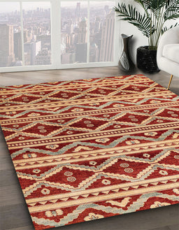 Abstract Red Oriental Rug in Family Room, abs4239