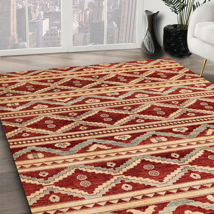 Machine Washable Abstract Red Rug in a Family Room, wshabs4239