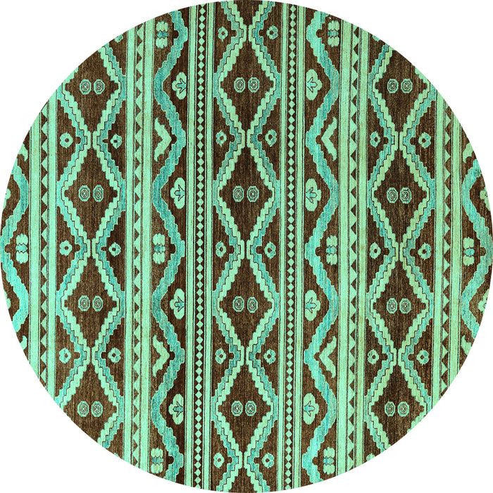 Round Machine Washable Oriental Turquoise Modern Area Rugs, wshabs4239turq