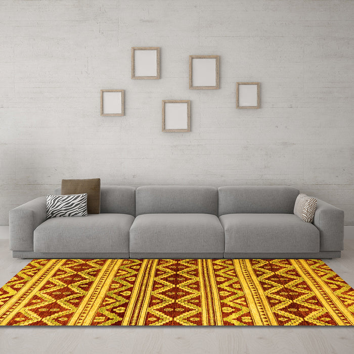 Machine Washable Oriental Yellow Modern Rug in a Living Room, wshabs4239yw