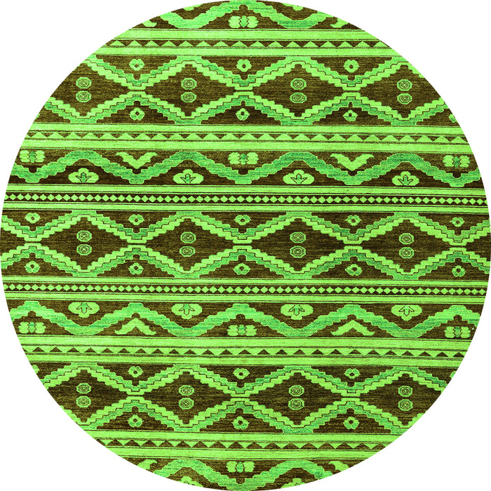 Round Machine Washable Oriental Green Modern Area Rugs, wshabs4239grn