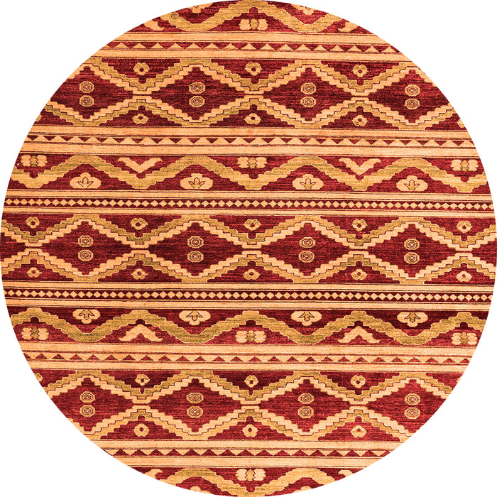 Round Machine Washable Oriental Orange Modern Area Rugs, wshabs4239org