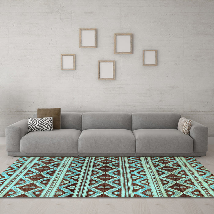 Machine Washable Oriental Light Blue Modern Rug in a Living Room, wshabs4239lblu