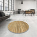 Round Machine Washable Abstract Chrome Gold Yellow Rug in a Office, wshabs423