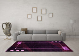 Machine Washable Oriental Pink Modern Rug in a Living Room, wshabs4240pnk