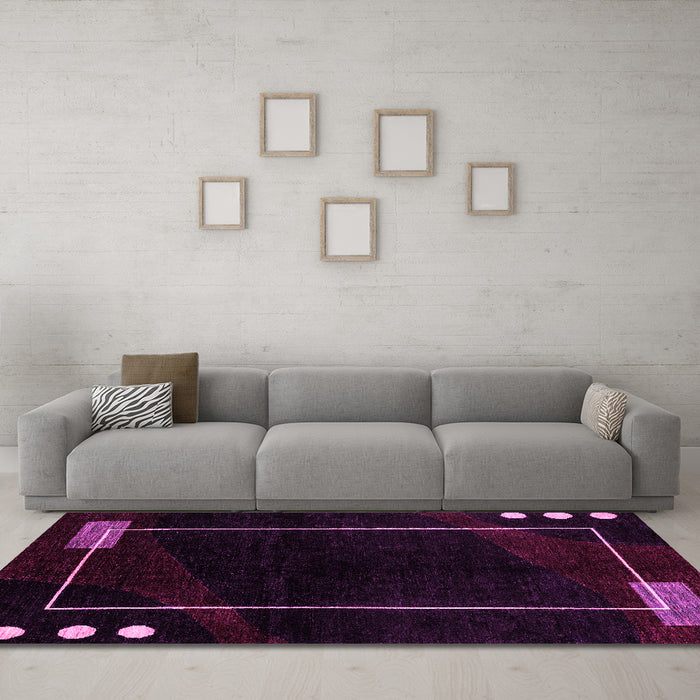 Machine Washable Oriental Pink Modern Rug in a Living Room, wshabs4240pnk