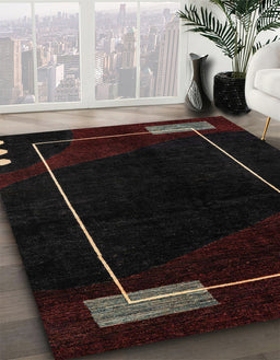 Abstract Burgundy Brown Oriental Rug in Family Room, abs4240