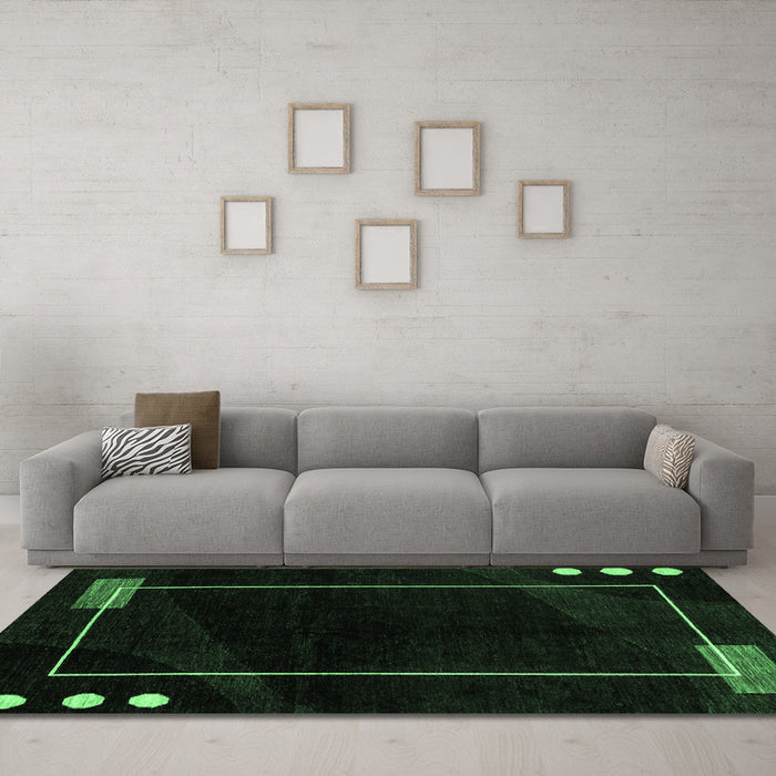 Machine Washable Oriental Emerald Green Modern Area Rugs in a Living Room,, wshabs4240emgrn