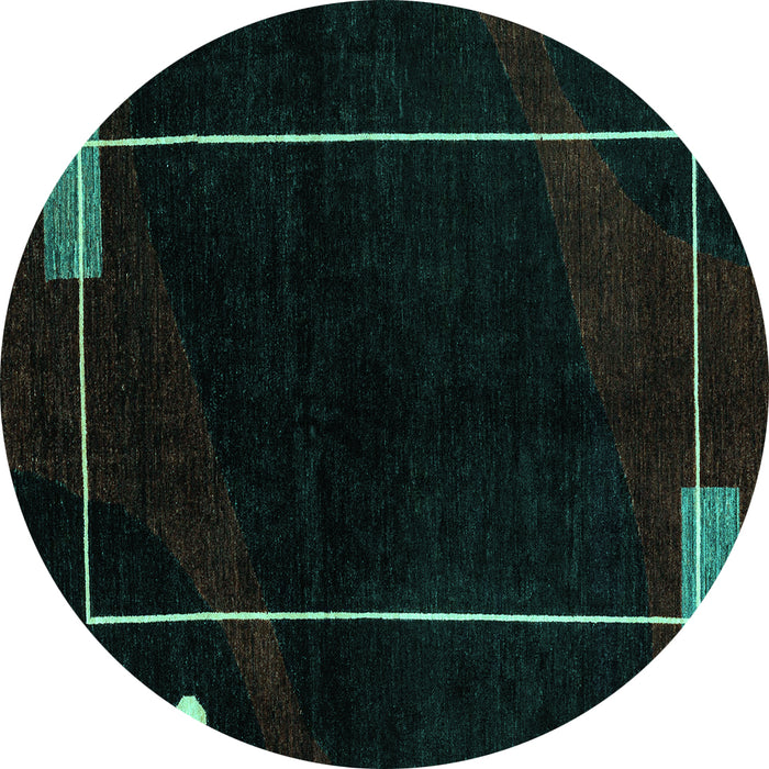 Round Machine Washable Oriental Turquoise Modern Area Rugs, wshabs4240turq
