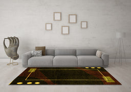 Machine Washable Oriental Yellow Modern Rug in a Living Room, wshabs4240yw