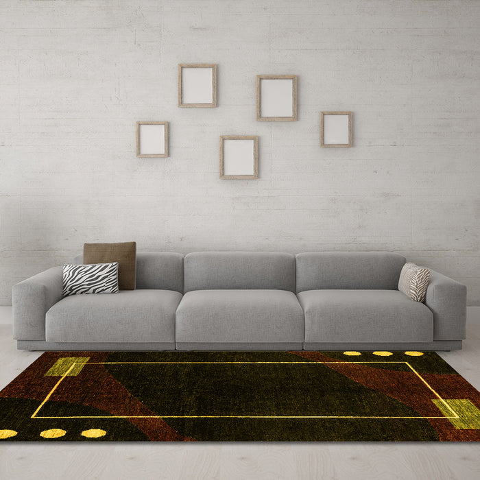Machine Washable Oriental Yellow Modern Rug in a Living Room, wshabs4240yw