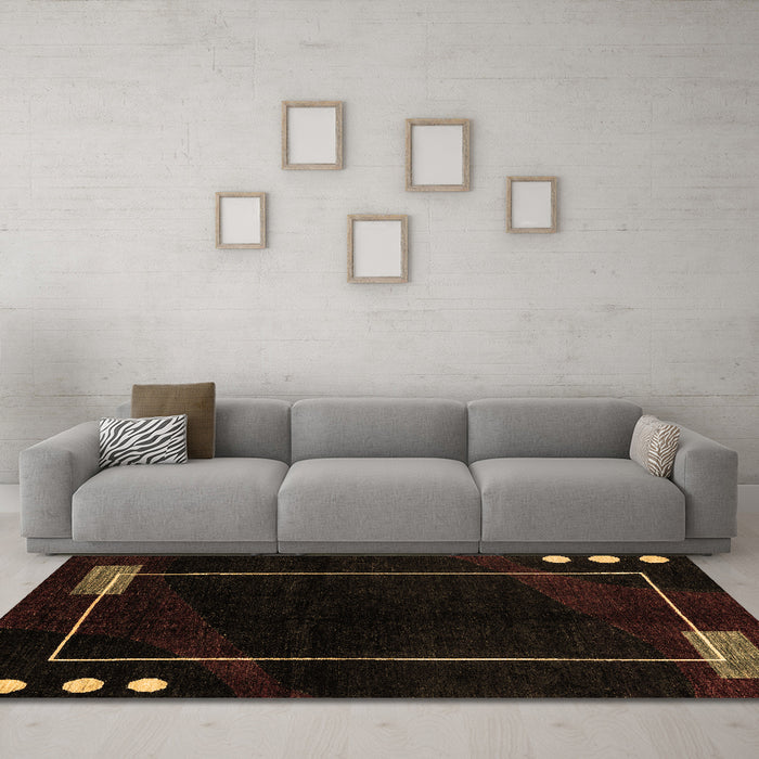 Machine Washable Oriental Brown Modern Rug in a Living Room,, wshabs4240brn
