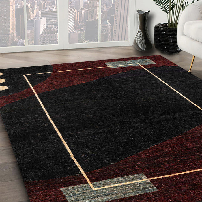 Machine Washable Abstract Burgundy Brown Rug in a Family Room, wshabs4240