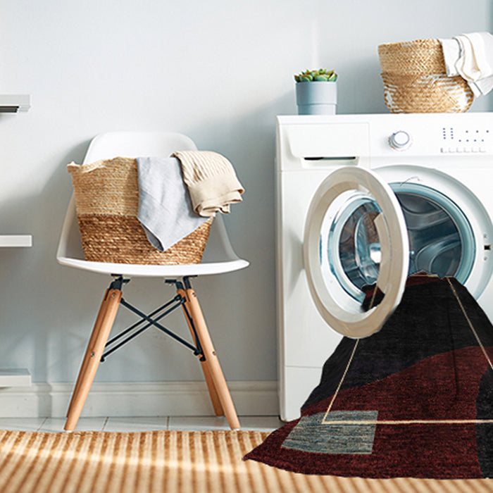 Machine Washable Abstract Burgundy Brown Rug in a Washing Machine, wshabs4240