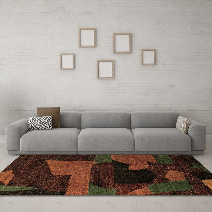 Machine Washable Oriental Brown Modern Rug in a Living Room,, wshabs4241brn