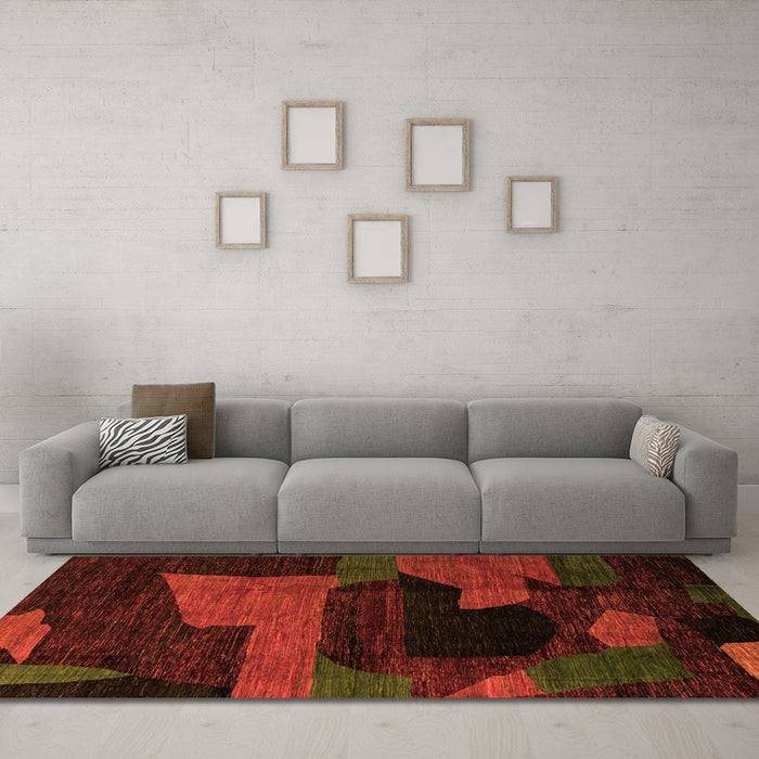 Machine Washable Oriental Orange Modern Area Rugs in a Living Room, wshabs4241org