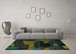 Machine Washable Oriental Turquoise Modern Area Rugs in a Living Room,, wshabs4241turq