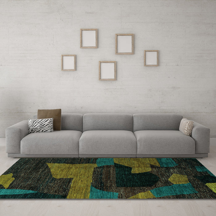 Machine Washable Oriental Turquoise Modern Area Rugs in a Living Room,, wshabs4241turq