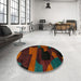 Round Machine Washable Abstract Night Red Rug in a Office, wshabs4241