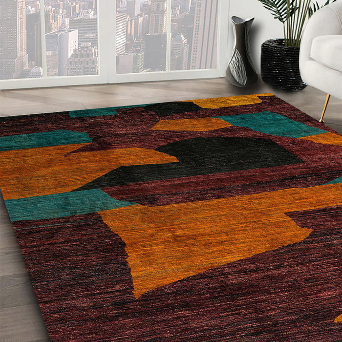 Machine Washable Abstract Night Red Rug in a Family Room, wshabs4241