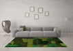 Machine Washable Oriental Green Modern Area Rugs in a Living Room,, wshabs4241grn