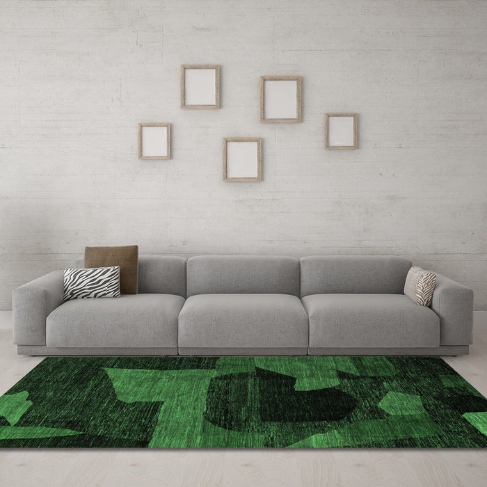 Machine Washable Oriental Emerald Green Modern Area Rugs in a Living Room,, wshabs4241emgrn