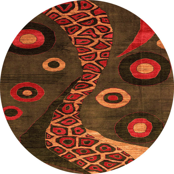 Round Machine Washable Oriental Orange Modern Area Rugs, wshabs4242org