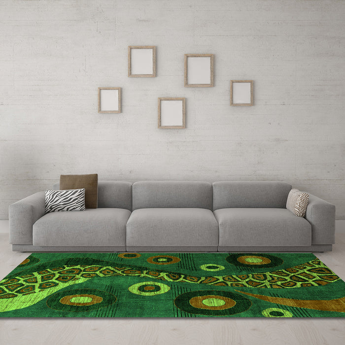 Machine Washable Oriental Green Modern Area Rugs in a Living Room,, wshabs4242grn