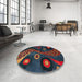 Round Machine Washable Abstract Vermilion Red Rug in a Office, wshabs4242