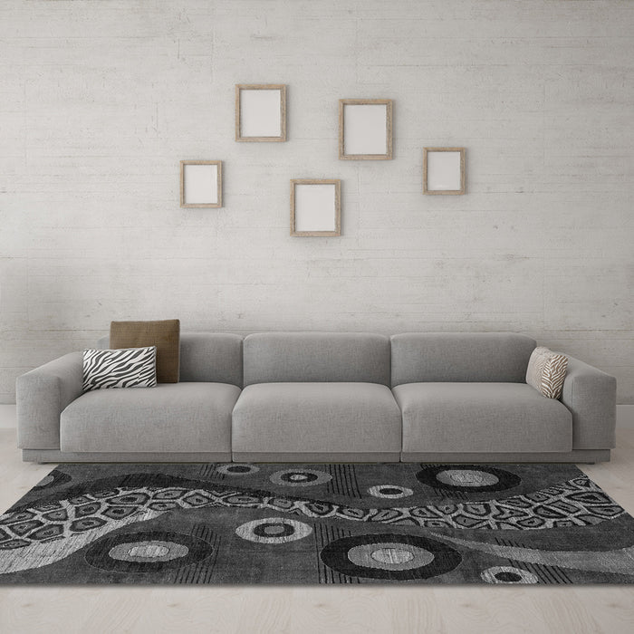 Machine Washable Oriental Gray Modern Rug in a Living Room,, wshabs4242gry
