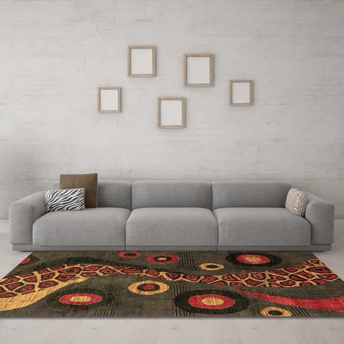Machine Washable Oriental Brown Modern Rug in a Living Room,, wshabs4242brn