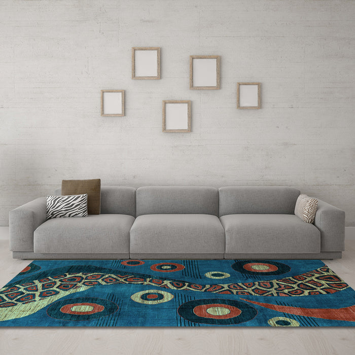 Machine Washable Oriental Light Blue Modern Rug in a Living Room, wshabs4242lblu