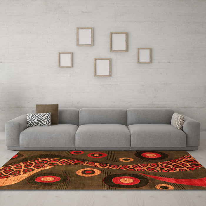 Machine Washable Oriental Orange Modern Area Rugs in a Living Room, wshabs4242org