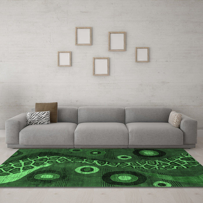 Machine Washable Oriental Emerald Green Modern Area Rugs in a Living Room,, wshabs4242emgrn