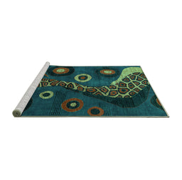 Sideview of Machine Washable Oriental Turquoise Modern Area Rugs, wshabs4242turq